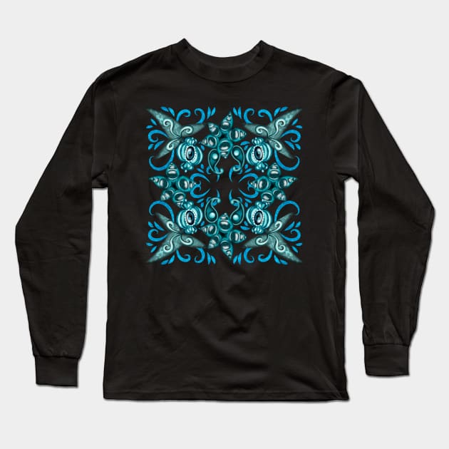 Blue zenarts leaves pattern Long Sleeve T-Shirt by maryglu
